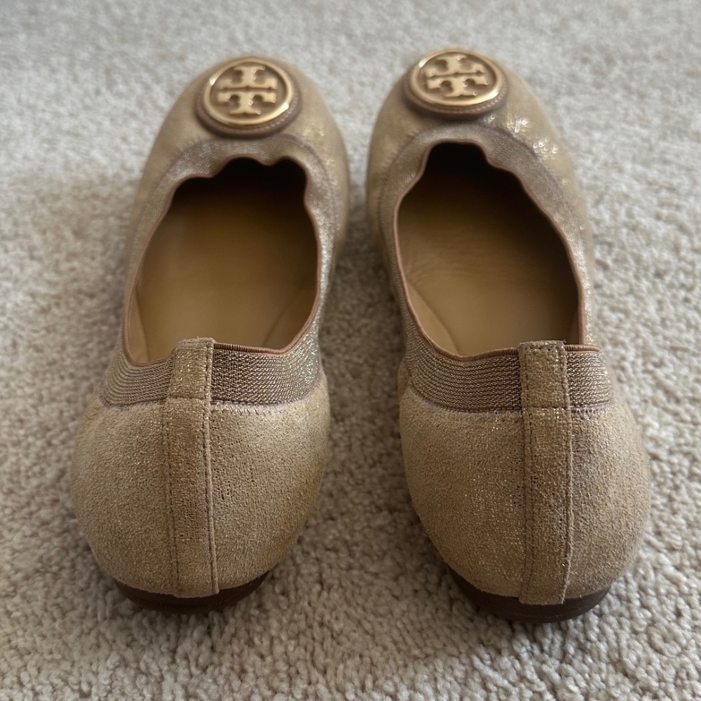 Tory Burch Metallic Gold Elastic Slip On Caroline… - image 2